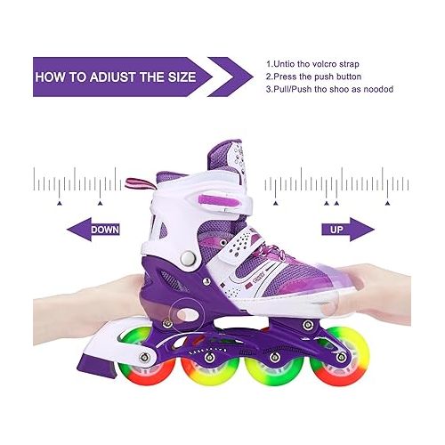  Kids Adjustable Flashing Inline Skates for Boys, Girls and Adults with Full Light Up Wheels, Outdoor Roller Skates for Kids Beginner Ages 4-12, Men and Women