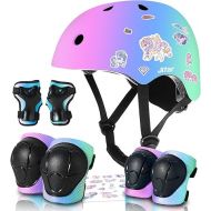 Color Gradient Adjustable Bike Helmet with Knee Pad Elbow Pads Guards,Kids Toddler Boys Girls Child Skateboard Helmet and Pads for Kids 3-5-8-14+Riding Scooter Inline skatings Longboard Roller Skate