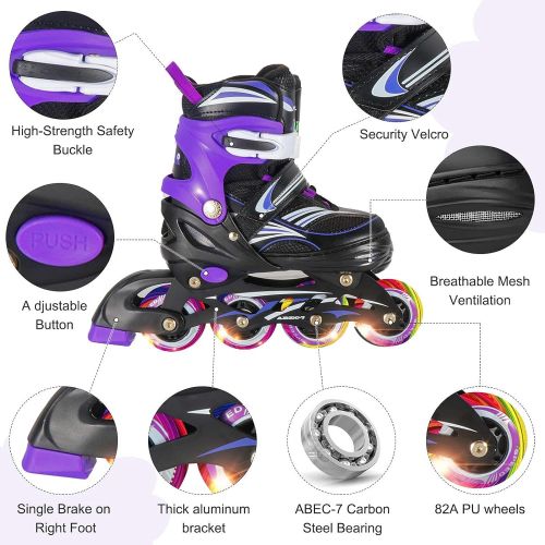  JIFAR Jeefree Adjustable Inline Skate【Skate Bag and Skate Wheels Included】 with Full Light Up WheelOutdoor Illuminating Roller Skates for Girls,Boys and Beginners