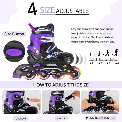  JIFAR Jeefree Adjustable Inline Skate【Skate Bag and Skate Wheels Included】 with Full Light Up WheelOutdoor Illuminating Roller Skates for Girls,Boys and Beginners