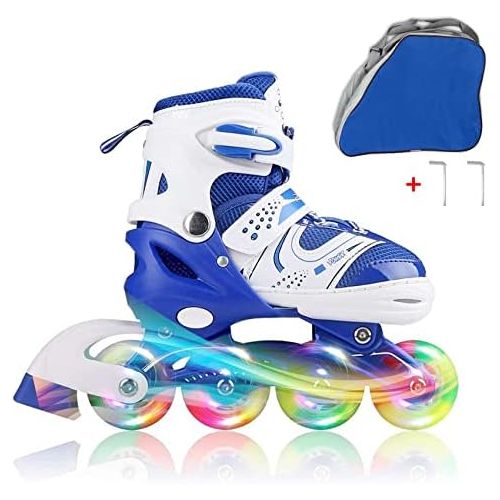  JIFAR Youth Children’s Inline Skates for Kids, Adjustable Inlines Skates with Light Up Wheels for Girls Boys, Indoor&Outdoor Ice Skating Equipment Medium Size(2-5 US), Purple…