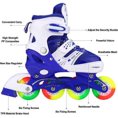  JIFAR Youth Children’s Inline Skates for Kids, Adjustable Inlines Skates with Light Up Wheels for Girls Boys, Indoor&Outdoor Ice Skating Equipment Medium Size(2-5 US), Purple…