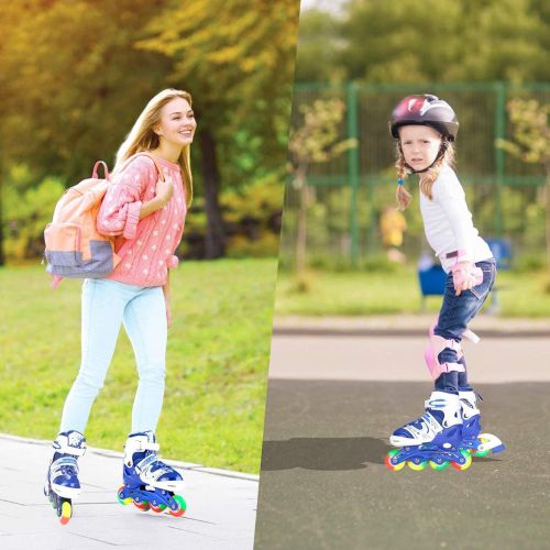  JIFAR Youth Children’s Inline Skates for Kids, Adjustable Inlines Skates with Light Up Wheels for Girls Boys, Indoor&Outdoor Ice Skating Equipment Medium Size(2-5 US), Purple…