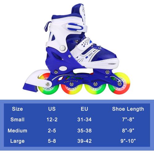  JIFAR Youth Children’s Inline Skates for Kids, Adjustable Inlines Skates with Light Up Wheels for Girls Boys, Indoor&Outdoor Ice Skating Equipment Medium Size(2-5 US), Purple…