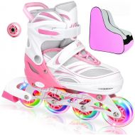 JIFAR Jeefree Adjustable Inline Skate【Skate Bag and Skate Wheels Included】 with Full Light Up WheelOutdoor Illuminating Roller Skates for Girls,Boys and Beginners