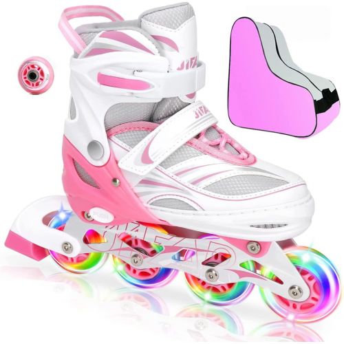  JIFAR Jeefree Adjustable Inline Skate【Skate Bag and Skate Wheels Included】 with Full Light Up WheelOutdoor Illuminating Roller Skates for Girls,Boys and Beginners