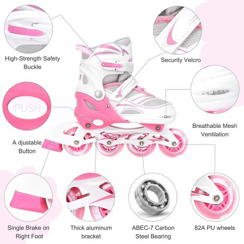  JIFAR Jeefree Adjustable Inline Skate【Skate Bag and Skate Wheels Included】 with Full Light Up WheelOutdoor Illuminating Roller Skates for Girls,Boys and Beginners