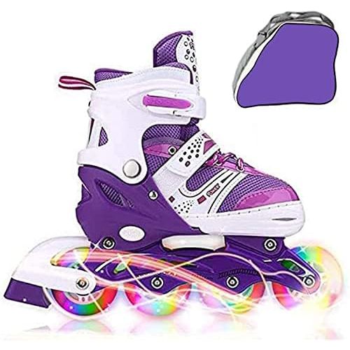  JIFAR Youth Children’s Inline Skates for Kids, Adjustable Inlines Skates with Light Up Wheels for Girls Boys, Indoor&Outdoor Ice Skating Equipment Medium Size(2-5 US), Purple…