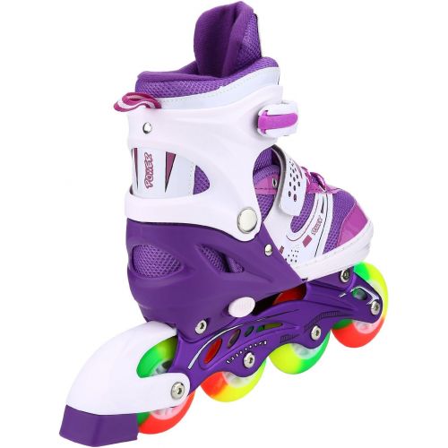  JIFAR Youth Children’s Inline Skates for Kids, Adjustable Inlines Skates with Light Up Wheels for Girls Boys, Indoor&Outdoor Ice Skating Equipment Medium Size(2-5 US), Purple…