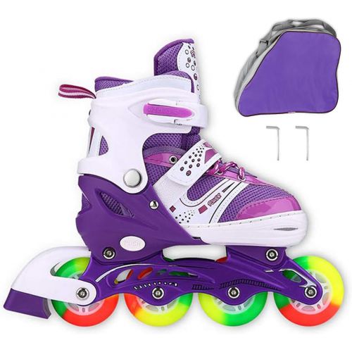  JIFAR Youth Children’s Inline Skates for Kids, Adjustable Inlines Skates with Light Up Wheels for Girls Boys, Indoor&Outdoor Ice Skating Equipment Medium Size(2-5 US), Purple…