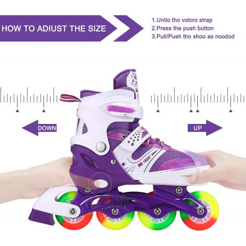  JIFAR Youth Children’s Inline Skates for Kids, Adjustable Inlines Skates with Light Up Wheels for Girls Boys, Indoor&Outdoor Ice Skating Equipment Medium Size(2-5 US), Purple…