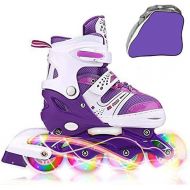 JIFAR Youth Children’s Inline Skates for Kids, Adjustable Inlines Skates with Light Up Wheels for Girls Boys, Indoor&Outdoor Ice Skating Equipment Medium Size(2-5 US), Purple…