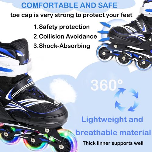  JIFAR Jeefree Adjustable Inline Skate【Skate Bag and Skate Wheels Included】 with Full Light Up WheelOutdoor Illuminating Roller Skates for Girls,Boys and Beginners