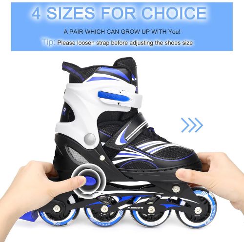  JIFAR Jeefree Adjustable Inline Skate【Skate Bag and Skate Wheels Included】 with Full Light Up WheelOutdoor Illuminating Roller Skates for Girls,Boys and Beginners