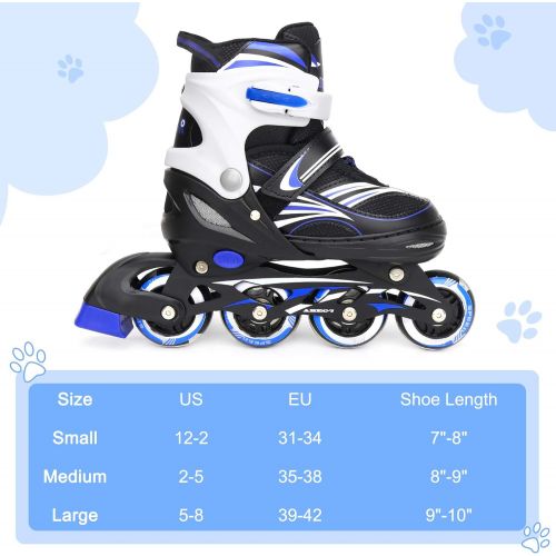  JIFAR Jeefree Adjustable Inline Skate【Skate Bag and Skate Wheels Included】 with Full Light Up WheelOutdoor Illuminating Roller Skates for Girls,Boys and Beginners