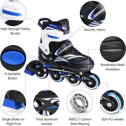 JIFAR Jeefree Adjustable Inline Skate【Skate Bag and Skate Wheels Included】 with Full Light Up WheelOutdoor Illuminating Roller Skates for Girls,Boys and Beginners
