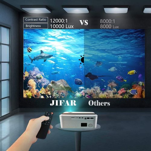  JIFAR HD 1080P 5G WiFi Bluetooth Projector 4K with 450 Display,2022 Upgraded 10000 Lumen 4K Projector for Outdoor Movies,Support 4k,Dolby,Zoom,Correct Keystone ,Compatible W/ TV Stick,iO