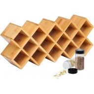 JIIKOOAI Criss-Cross 18-Jar Bamboo Countertop Spice Rack Organizer, Kitchen Cabinet Cupboard Wall Mount Door Spice Storage, Fit for Round and Square Spice Bottles, Free Standing for Counter