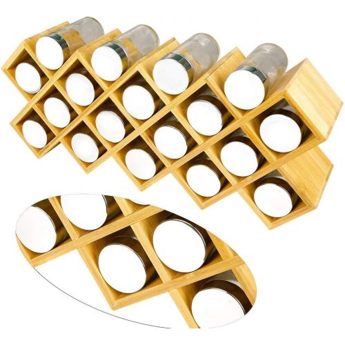  JIIKOOAI Criss-Cross 18-Jar Bamboo Countertop Spice Rack Organizer, Kitchen Cabinet Cupboard Wall Mount Door Spice Storage, Fit for Round and Square Spice Bottles, Free Standing for Counter