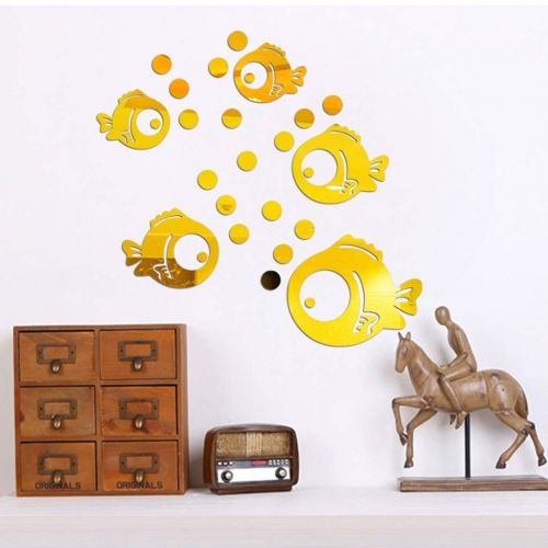  JIJI886 Aufkleber,Blasen Fisch Spiegelte Wandbild DIY Wandtattoos Herausnehmbarer Wandaufkleber Wandsticker Sticker fuer Hause Schlafzimmer Wohnzimmer Kinderzimmer Dekorationen (Gol