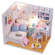 JIKUO Delicate DIY Wooden Dollhouse Handmade Miniature Kit with LED Furniture Cover Doll House Room