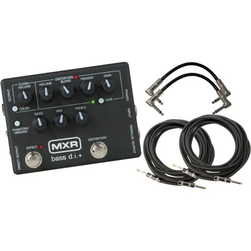  JIM DUNLOP MXR M80 Bass D.I.+ Bass Guitar Preamp Distortion Pedal with Footswitchable Distortion Channel, Noise Gate and XLR Direct Out with 2 Path Cable and 2 Instrument Cable