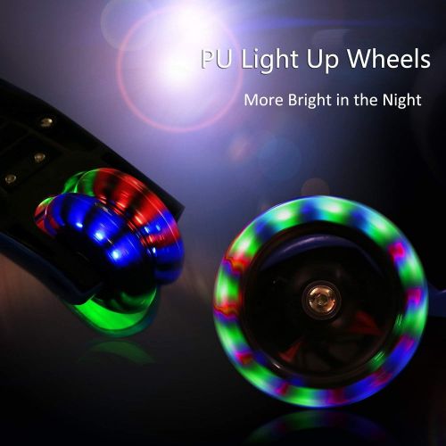  JIN Cooter fuer Kids 3 Wheels Faltbarer Tretroller mit LED-Leuchtradern, Neigbar fuer 4 einstellbare Hoehe fuer 3-12 Jahre