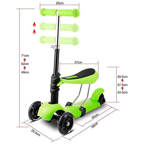  JIN DREI-in-one-Kleinkind, Verstellbarer 3-Rad-Tretroller mit abnehmbarem und verstellbarem Sitz, LED-Lichtrolle, geeignet fuer Jungen und Madchen von 2 bis 6 Jahren