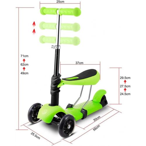  JIN DREI-in-one-Kleinkind, Verstellbarer 3-Rad-Tretroller mit abnehmbarem und verstellbarem Sitz, LED-Lichtrolle, geeignet fuer Jungen und Madchen von 2 bis 6 Jahren