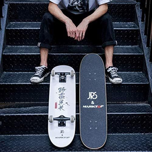  JIN Shortboard Skateboard Bilaterales Schragbrett Erwachsener Anfanger Ahorn Holz Qualitat Vierradern Street Skill Skateboard (Farbe : Weiss)