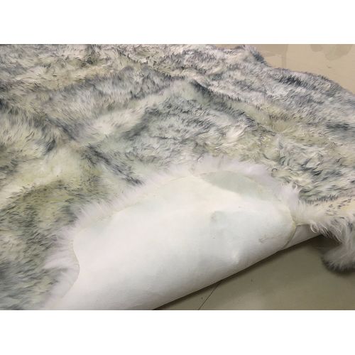  JINBOO Double Pelt 2ft x 6ft White/Gray Genuine Sheepskin Rug Natural Fur Real Sheepskin Rug Pad Sheepskin Blanket Sheepskin Throw for Bedroom Living Room (Double/2ft x 6ft, White/Gray)