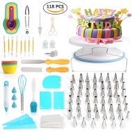 JINDILONG 118 pcs Cake Decorating Supplies Kit Cake Baking Tools Cupcake Icing Tools Pastry Tools Cake Spinner Stand Cake Turntable 55 Cake Decorating Stainless Steel Tips for Kid Teen Begin