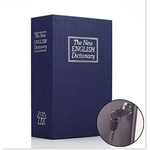  JINGB-piggy bank JINGB Large Simulated English Dictionary Piggy Bank Lock Key Safe (Blue) Desktop Decor Money Box