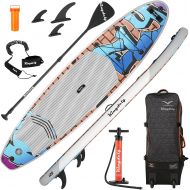 JINLLY Upgraded 106 Inflatable Stand Up Paddle Board, Paddleboards with Adjustable Paddle, Non-Slip Deck, Safety Leash, Backpack, 3 Detachable Bottom Fins, Hand Pump, Repair Kit for Youth