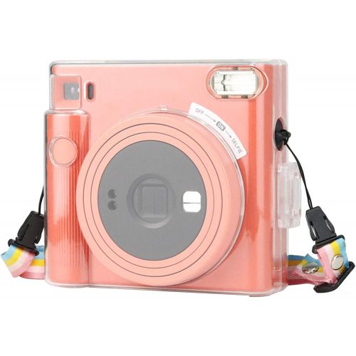  JINSERTA Protective Clear Case for Fujifilm Instax Square SQ1 Instant Film Camera, Crystal Hard PC Cover for Instax Square SQ1 with Removable Rainbow Shoulder Strap