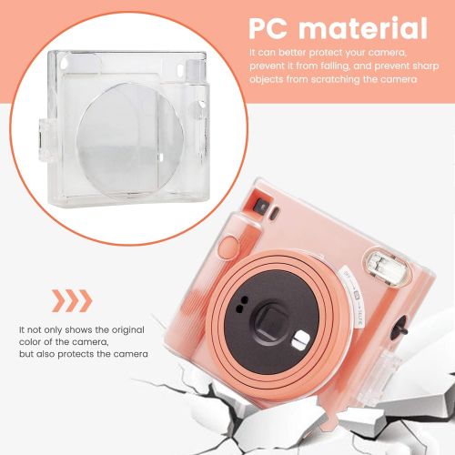  JINSERTA Protective Clear Case for Fujifilm Instax Square SQ1 Instant Film Camera, Crystal Hard PC Cover for Instax Square SQ1 with Removable Rainbow Shoulder Strap