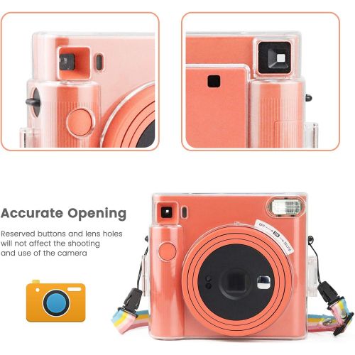  JINSERTA Protective Clear Case for Fujifilm Instax Square SQ1 Instant Film Camera, Crystal Hard PC Cover for Instax Square SQ1 with Removable Rainbow Shoulder Strap