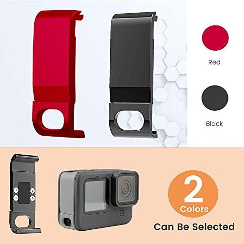  JINSERTA Replacement Side Door for GoPro HERO10/HERO9 Black Aluminum Alloy Removable Battery Cover Protective Type-C Charging Port Adapter Repair Part Camera Accessories (Red)