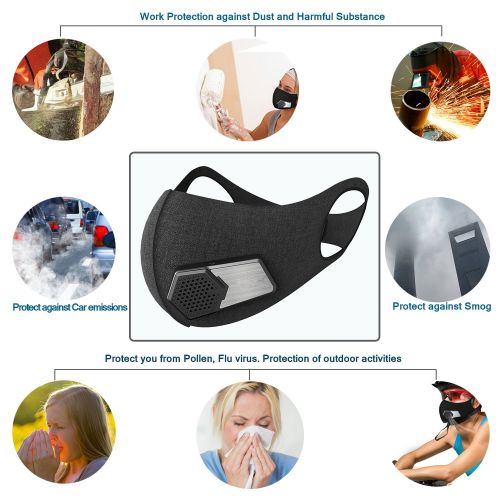  JINSERTA Smart Electric Dust Mask Anti-Pollution Mask Air Purifying Respirator Adjustable Wind Speed With Exhalation Valve&N95 Filters, Filter Car Exhaust Gas, Pollen, Pm2.5