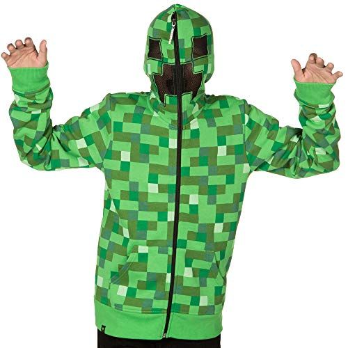  할로윈 용품JINX Minecraft Big Boys Creeper Zip-Up Costume Hoodie, with Mask