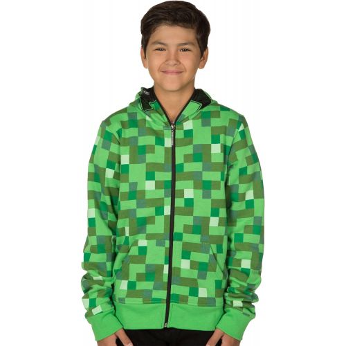  할로윈 용품JINX Minecraft Big Boys Creeper Zip-Up Costume Hoodie, with Mask