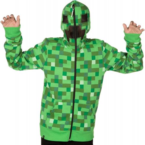  할로윈 용품JINX Minecraft Big Boys Creeper Zip-Up Costume Hoodie, with Mask