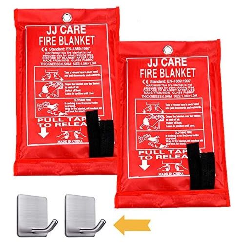  [아마존베스트]JJ CARE [Pack of 2] Fire Blanket Fire Suppression Blanket Made from Fiberglass Cloth - Suitable for Camping, Grilling, Kitchen Safety, Car and Fireplace Fire Retardant Blanket for