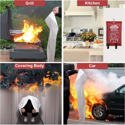  [아마존베스트]JJ CARE [Pack of 2] Fire Blanket Fire Suppression Blanket Made from Fiberglass Cloth - Suitable for Camping, Grilling, Kitchen Safety, Car and Fireplace Fire Retardant Blanket for