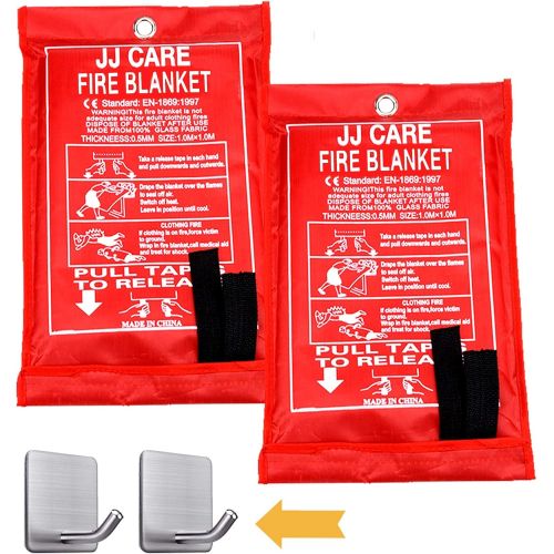  [아마존베스트]JJ CARE [Pack of 2] Fire Blanket Fire Suppression Blanket Made from Fiberglass Cloth - Suitable for Camping, Grilling, Kitchen Safety, Car and Fireplace Fire Retardant Blanket for
