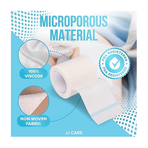  JJ CARE Micropore Tape [Pack of 16], 2” x 10 Yards, Breathable Paper Tape Medical Use, Latex-Free Paper Surgical Tape, Individually Boxed Paper Bandage Tape Rolls