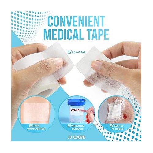  JJ CARE Micropore Tape [Pack of 16], 2” x 10 Yards, Breathable Paper Tape Medical Use, Latex-Free Paper Surgical Tape, Individually Boxed Paper Bandage Tape Rolls