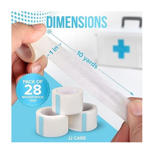  JJ CARE Micropore Tape [Pack of 28], 1” x 10 Yards, Breathable Paper Tape Medical Use, Latex-Free Paper Surgical Tape, Individually Boxed Paper Bandage Tape Rolls