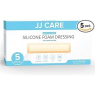 JJ CARE Silicone Foam Dressing [Pack of 5], 4x12 Silicone Bandages for Wounds, Absorbent Foam Dressing with Adhesive Border, Medical Bandage with Showerproof Adhesive