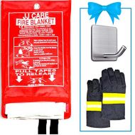 JJ CARE [All in ONE] Fire Blanket Fire Suppression Blanket with Fire Protective Gloves -Suitable for Camping, Grilling, Kitchen Safety, Car and Fireplace Retardant Blanket for Emer